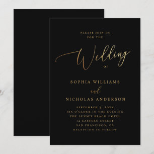 Gold und Black Wedding Klassisches Skript Einladung