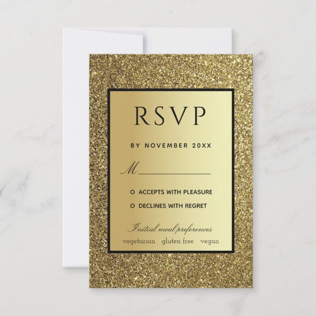 Gold und Black Wedding RSVP Karte (Vorderseite)