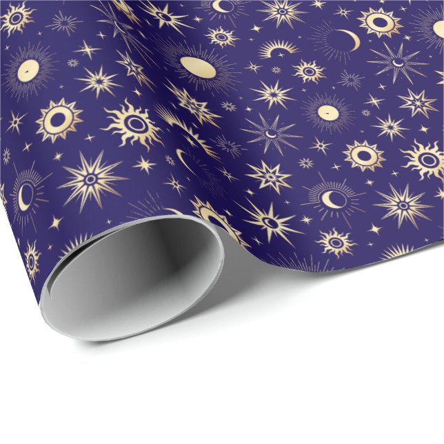 Gold und Blau Himmlisch Geschenkpapier (Rolleneckpunkt)