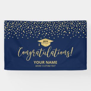 Gold- und Blau-Konfetti-Gratulations-Abschluss Banner