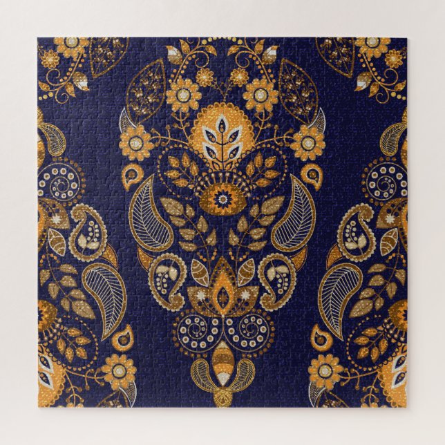 Gold und Blau, nahtlose Blumenmuster. (Vertikal)