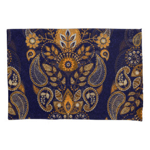 Gold und Blau, nahtlose Blumenmuster. Kissenbezug