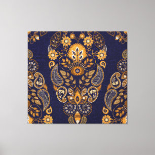Gold und Blau, nahtlose Blumenmuster. Leinwanddruck