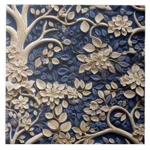 Gold- und Blaue Blumbaum-Reliefwirkung Fliese