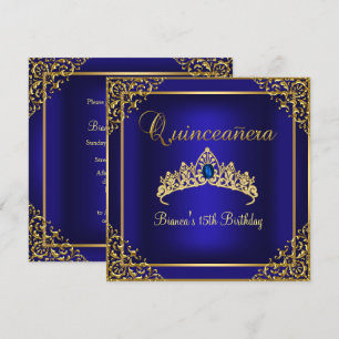 Gold- und Blaue Edelstein-Tiara-Quinceanera-Einlad Einladung