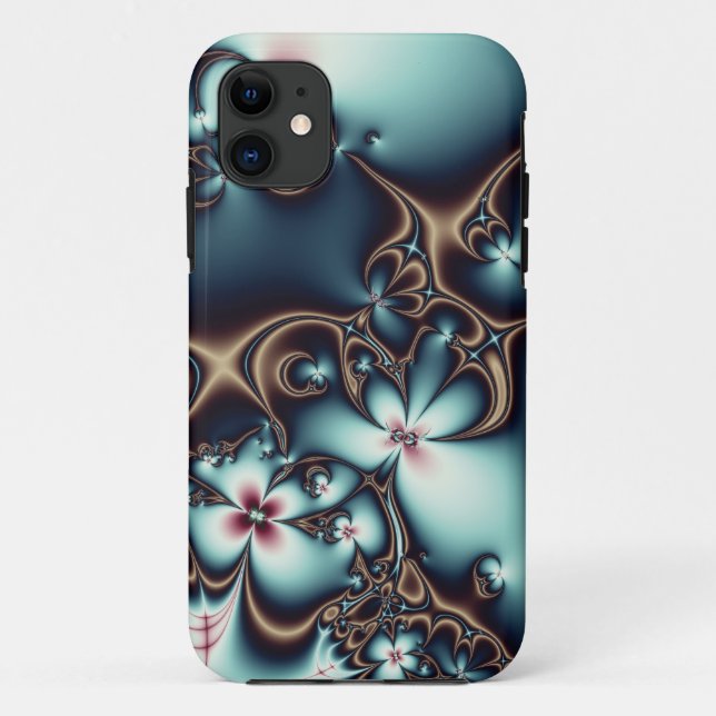 Gold und blaue Fraktal-Blumen Case-Mate iPhone Hülle (Rückseite)