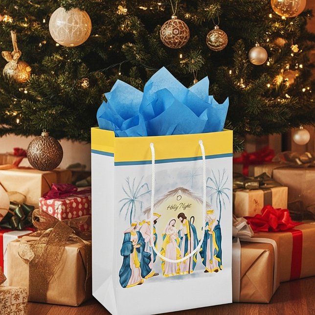 Gold und blaue Krippe "O Heilige Nacht" Geschenkta Mittlere Geschenktüte (Von Creator hochgeladen)