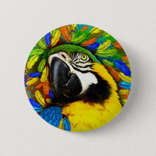 Gold und blaue Macaw-Papageien-Fantasieknöpfe Button