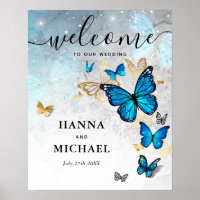 Gold- und Blaue Schmetterling-Willkommens-Hochzeit