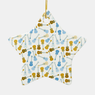 Gold und blaue Ukuleles Keramik Ornament
