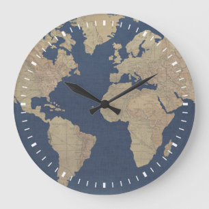 Gold und blaue Weltkarte Große Wanduhr