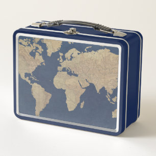Gold und blaue Weltkarte Metall Lunch Box