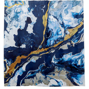 Gold- und Blauer Acrylmalerei Duschvorhang