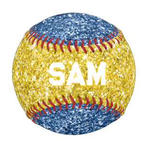 Gold und Blauer Glitzer Fett Sport Monogram Baseball