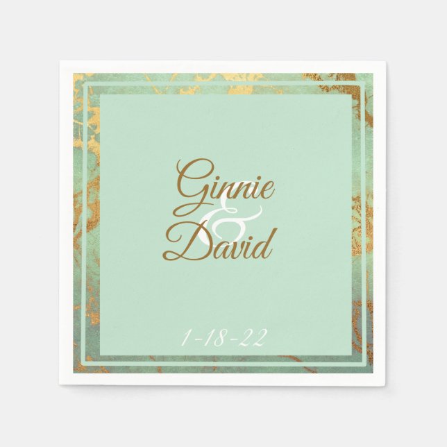 Gold und Blauer Marmorrahmen Hochzeit Napkin Serviette (Vorderseite)