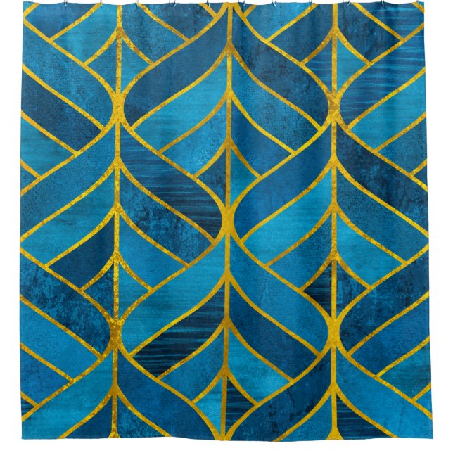 Gold und blaues Muster auf Grunge Hintergrund, nah Duschvorhang (Vorderseite)