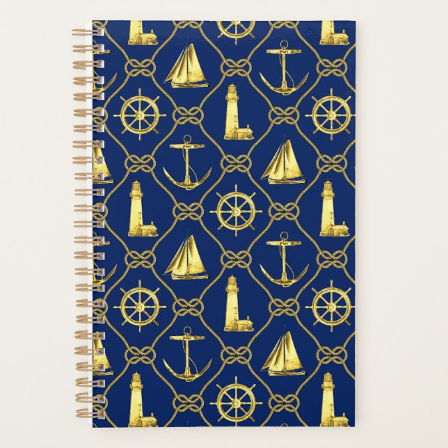 Gold- und Blaues Nautische-Rope-Muster Planer (Vorderseite)