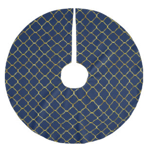 Gold und blaues Quatrefoil Polyester Weihnachtsbaumdecke
