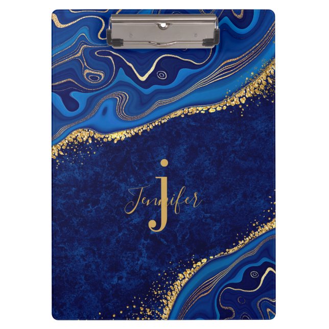 Gold und Blue Agate Modernes, elegantes Marmordesi Klemmbrett (Vorderseite)