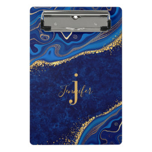 Gold und Blue Agate Modernes, elegantes Marmordesi Mini Klemmbrett