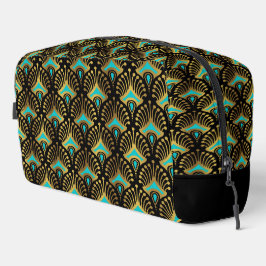 Gold und Blue Art Deco Muster Monogram Duffle Ba Waschbeutel
