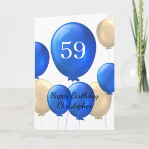 Gold und Blue Balloons 59. Geburtstagskarte Karte
