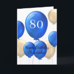 Gold und Blue Balloons 80th Birthday Card Karte<br><div class="desc">Sie suchen eine besondere und personalisierte Art, einem besonderen Mann in Ihrem Leben einen glücklichen 80. Geburtstag zu wünschen? Unsere personalisierte 80. Geburtstagskarte ist der perfekte Weg, um ihm zu zeigen, wie wichtig Ihnen das ist. Diese Karte mit einem goldenen und blauen Ballondesign kann auf der Vorderseite mit dem Namen...</div>