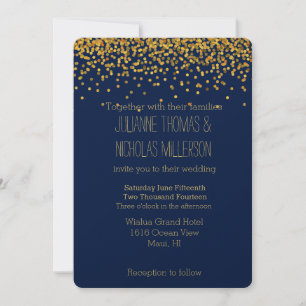 Gold und Blue Confetti Dots Wedding Einladung