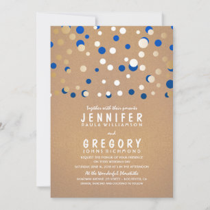 Gold und Blue Confetti Elegante Hochzeit Einladung