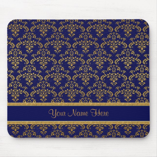 Gold und Blue Damask Mousepad (Vorne)