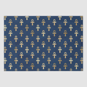 Gold und Blue Egyptian Ankh Pattern Seidenpapier