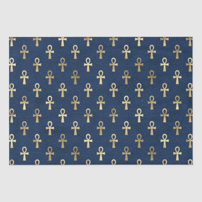 Gold und Blue Egyptian Ankh Pattern Seidenpapier (Vorderseite)