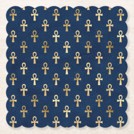 Gold und Blue Egyptian Ankh Pattern Untersetzer