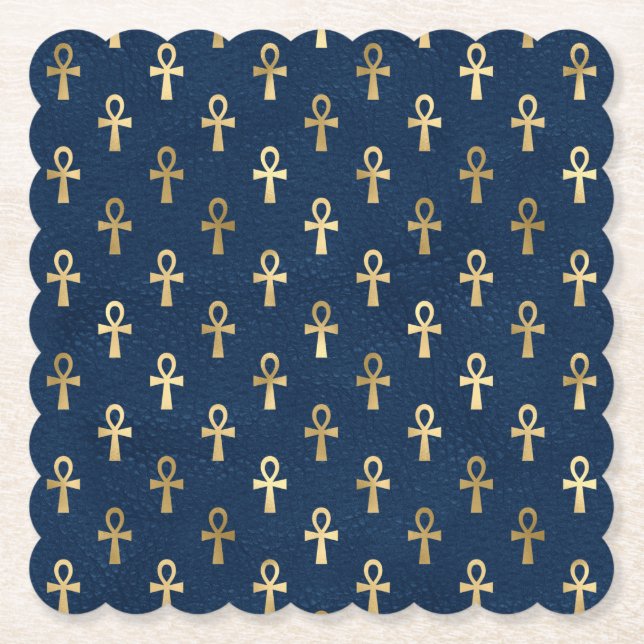 Gold und Blue Egyptian Ankh Pattern Untersetzer (Vorderseite)