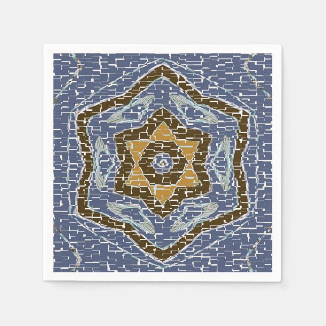Gold und Blue Geometric Crackled Design Serviette (Vorderseite)
