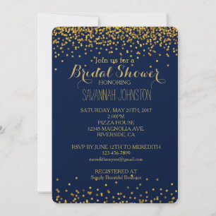Gold und Blue Glam Confetti Dots Brautparty Einladung