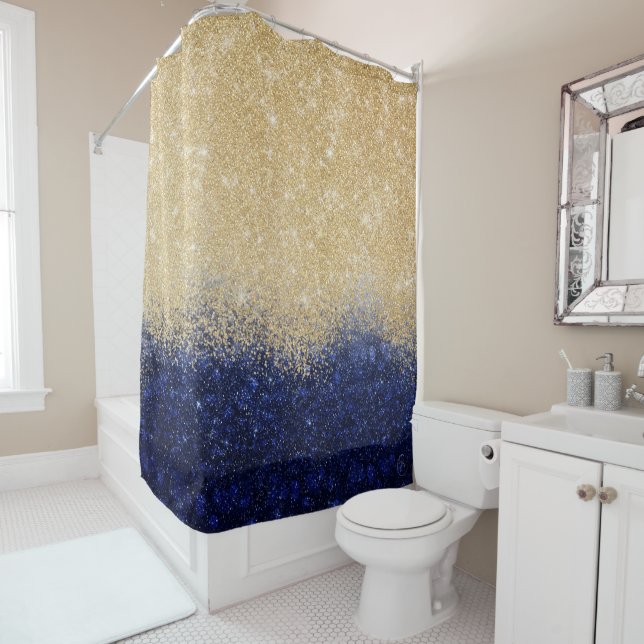 Gold und Blue Glitzer Ombre Luxury Design Duschvorhang (Beispiel)