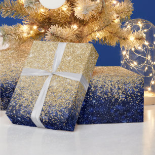 Gold und Blue Glitzer Ombre Luxury Design Geschenkpapier