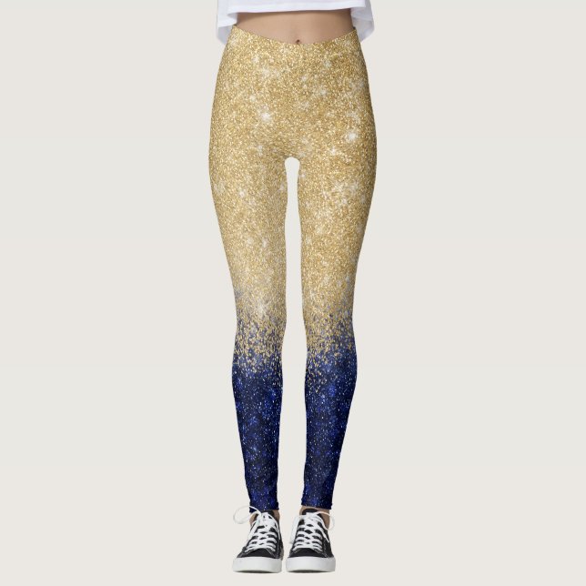 Gold und Blue Glitzer Ombre Luxury Design Leggings (Vorderseite)