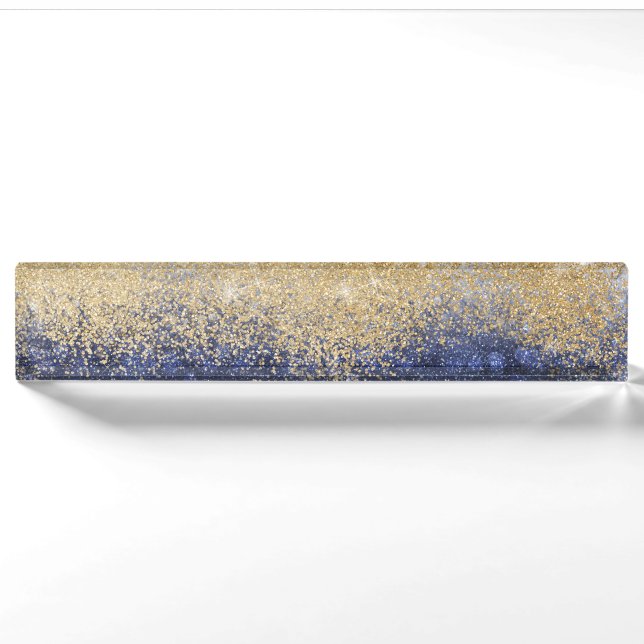 Gold und Blue Glitzer Ombre Luxury Design Namensplakette (Vorderseite)