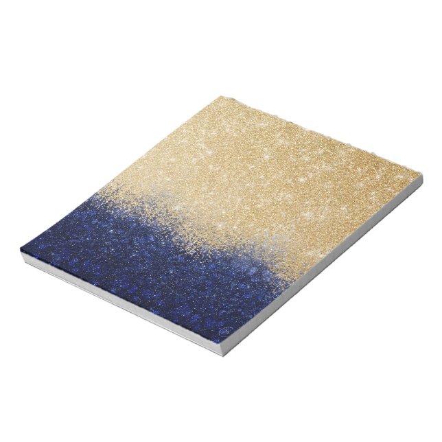 Gold und Blue Glitzer Ombre Luxury Design Notizblock (Rotiert)
