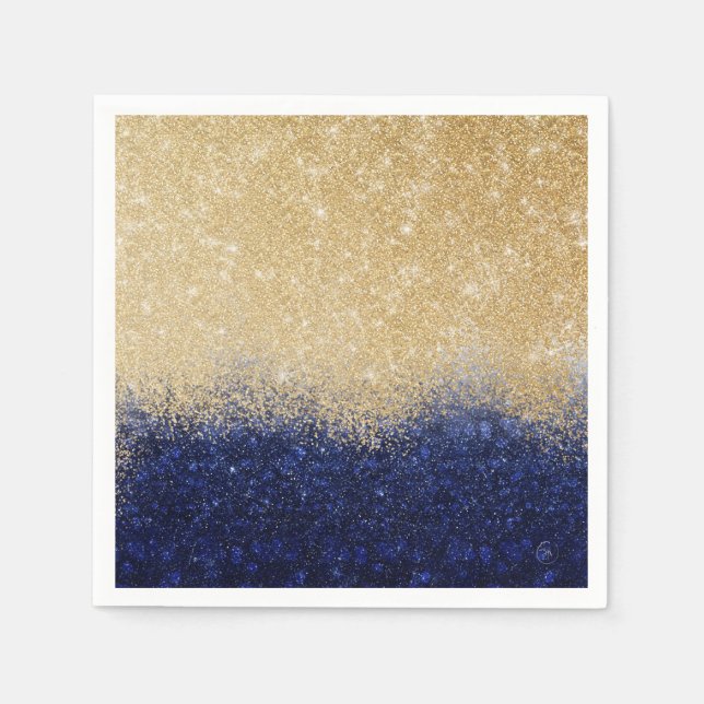 Gold und Blue Glitzer Ombre Luxury Design Serviette (Vorderseite)