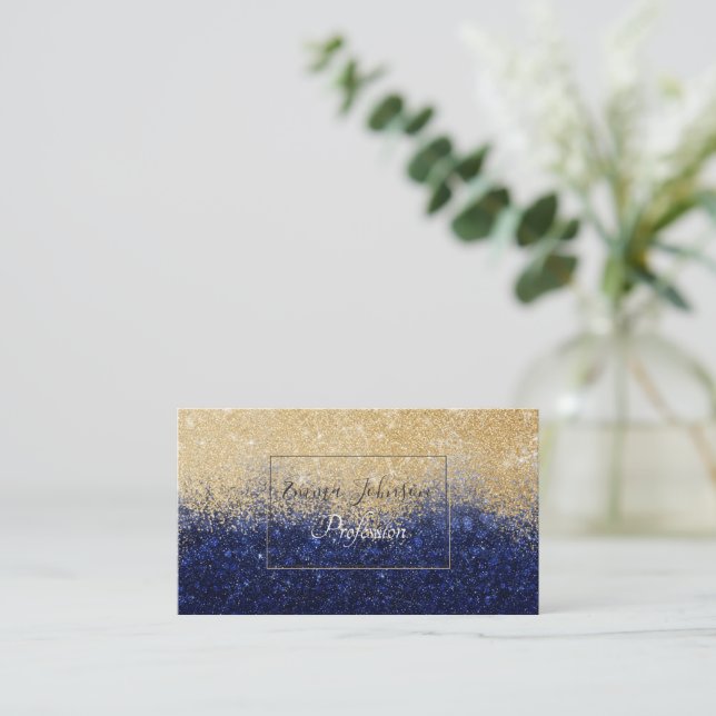 Gold und Blue Glitzer Ombre Luxury Design Visitenkarte (Stehend Vorderseite)