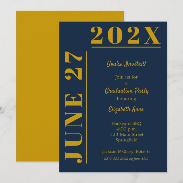 Gold und Blue Graduation Party Einladung (Vorne/Hinten)