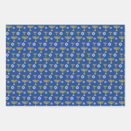 Gold und Blue Hanukkah Urlaubsmuster Geschenkpapier Set