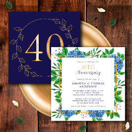 Gold und Blue Hydrangea 40. Hochzeitstag Einladung