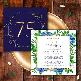 Gold und Blue Hydrangea 75. Hochzeitstag Einladung