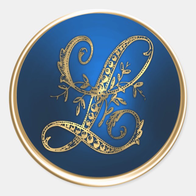 Gold- und Blue Monogram L-Umschlag Aufkleber (Vorderseite)