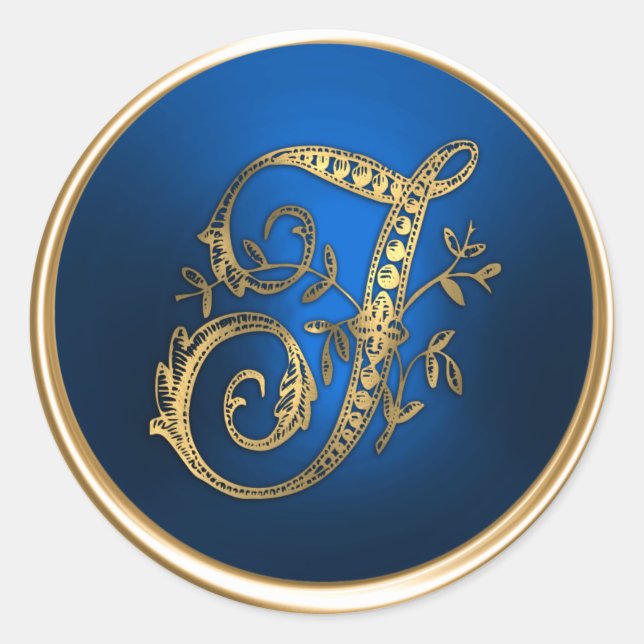 Gold- und Blue Monogram-T-Umschlag Aufkleber (Vorderseite)