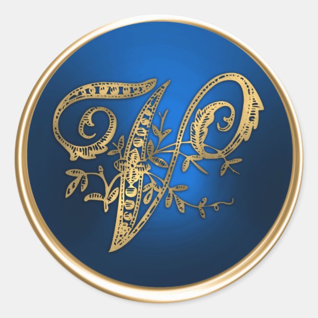 Gold- und Blue-Monogram-V-Umschlag Aufkleber (Vorderseite)